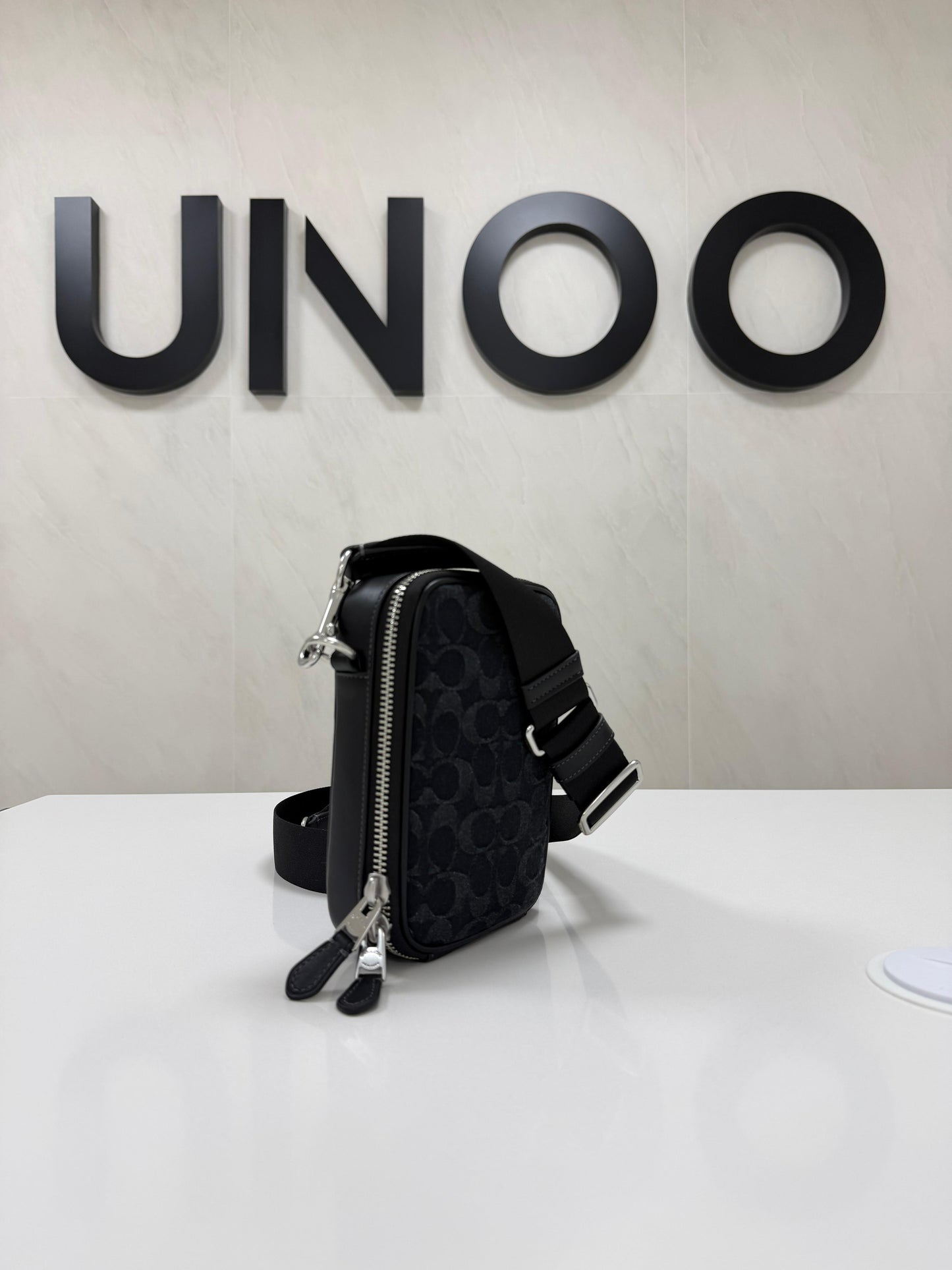 Coach Stanton Crossbody Bag In Signature Denim- Silver/ Black