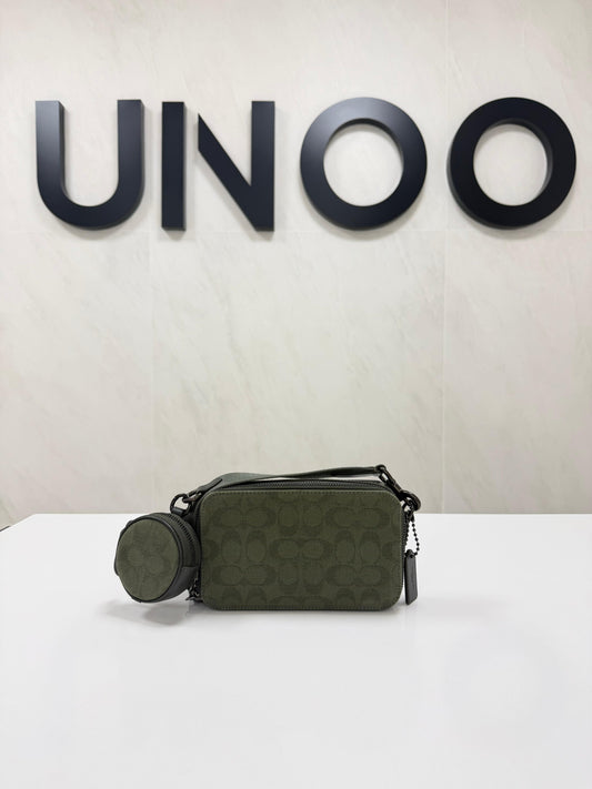 Coach Slim Crossbody Bag In Signature Canvas Jacquard- Army Green