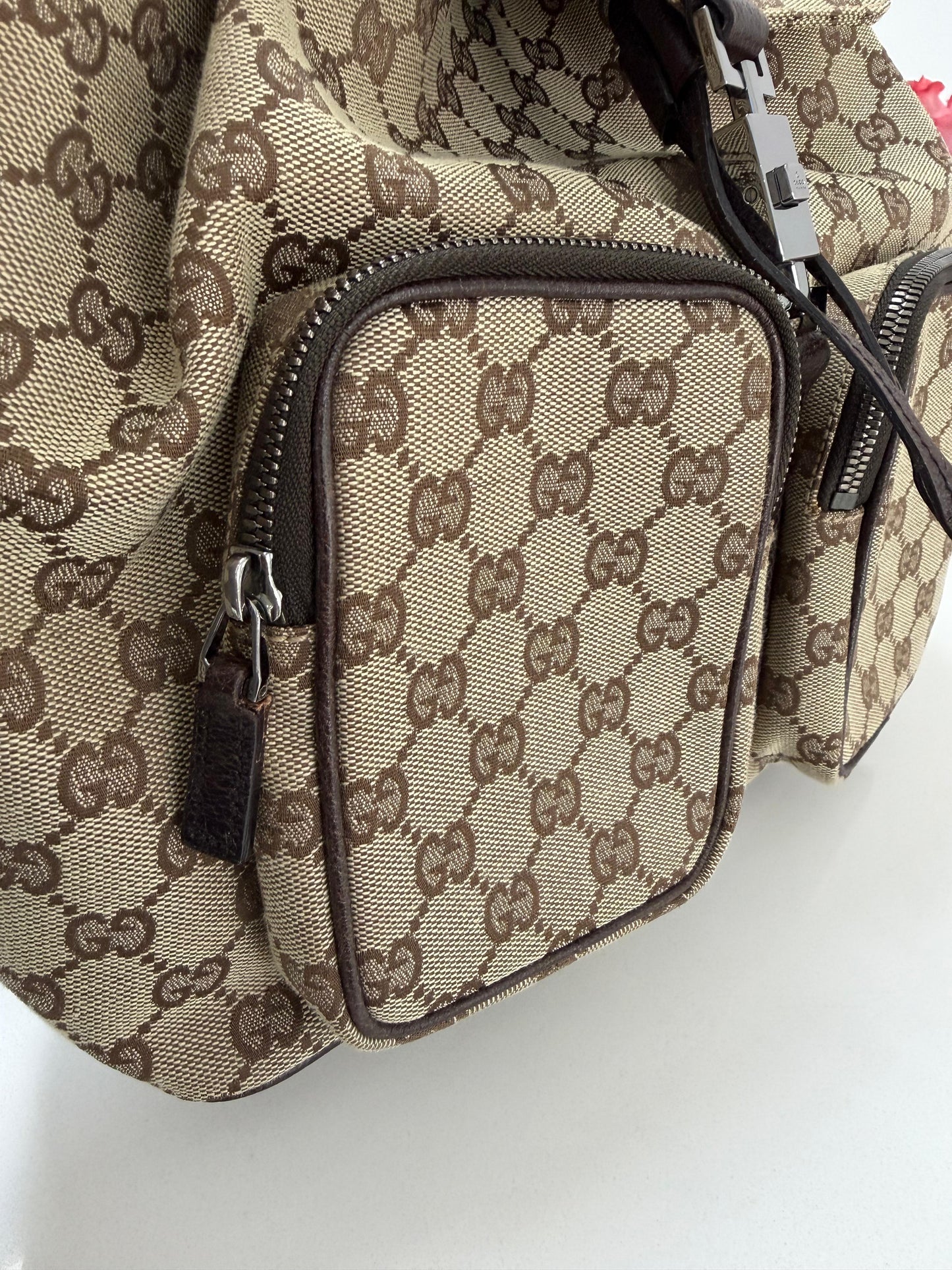 Gucci Jackie Embossed Monogram Canvas Backpack -PRE OWNED