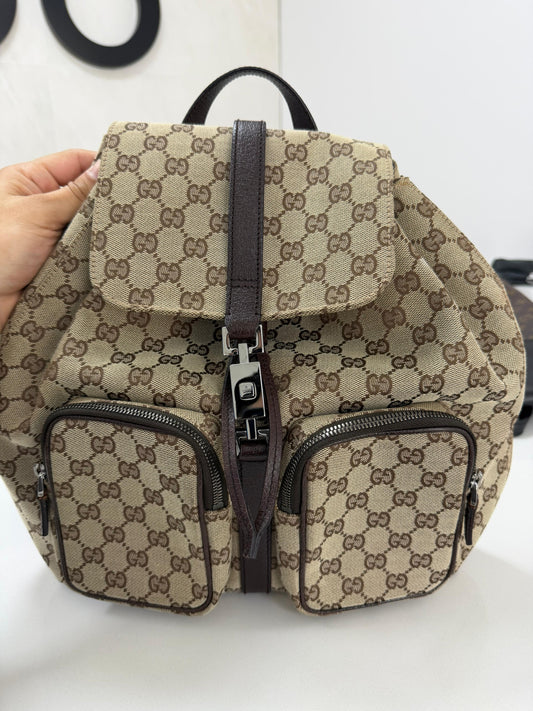 Gucci Jackie  Embossed Monogram Canvas Backpack -PRE OWNED
