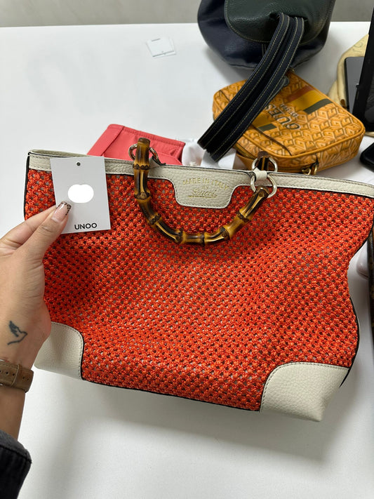 Gucci Bamboo Raffia Tote Bag White/Orange - PRE OWNED