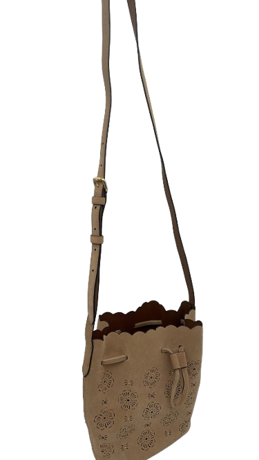 Coach Leather Drawstring Bucket Bag – Tan Perforated Floral – Crossbody Handbag - Used