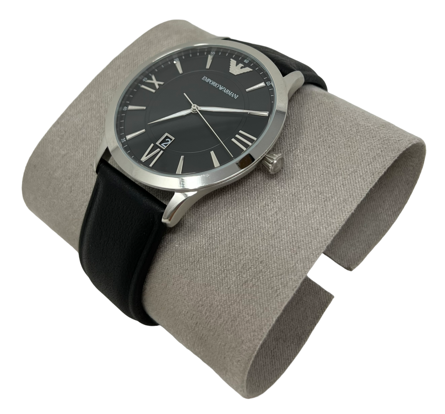 Emporio Armani Giovanni Quartz Black Dial Black Leather Men's Watch 44MM $195