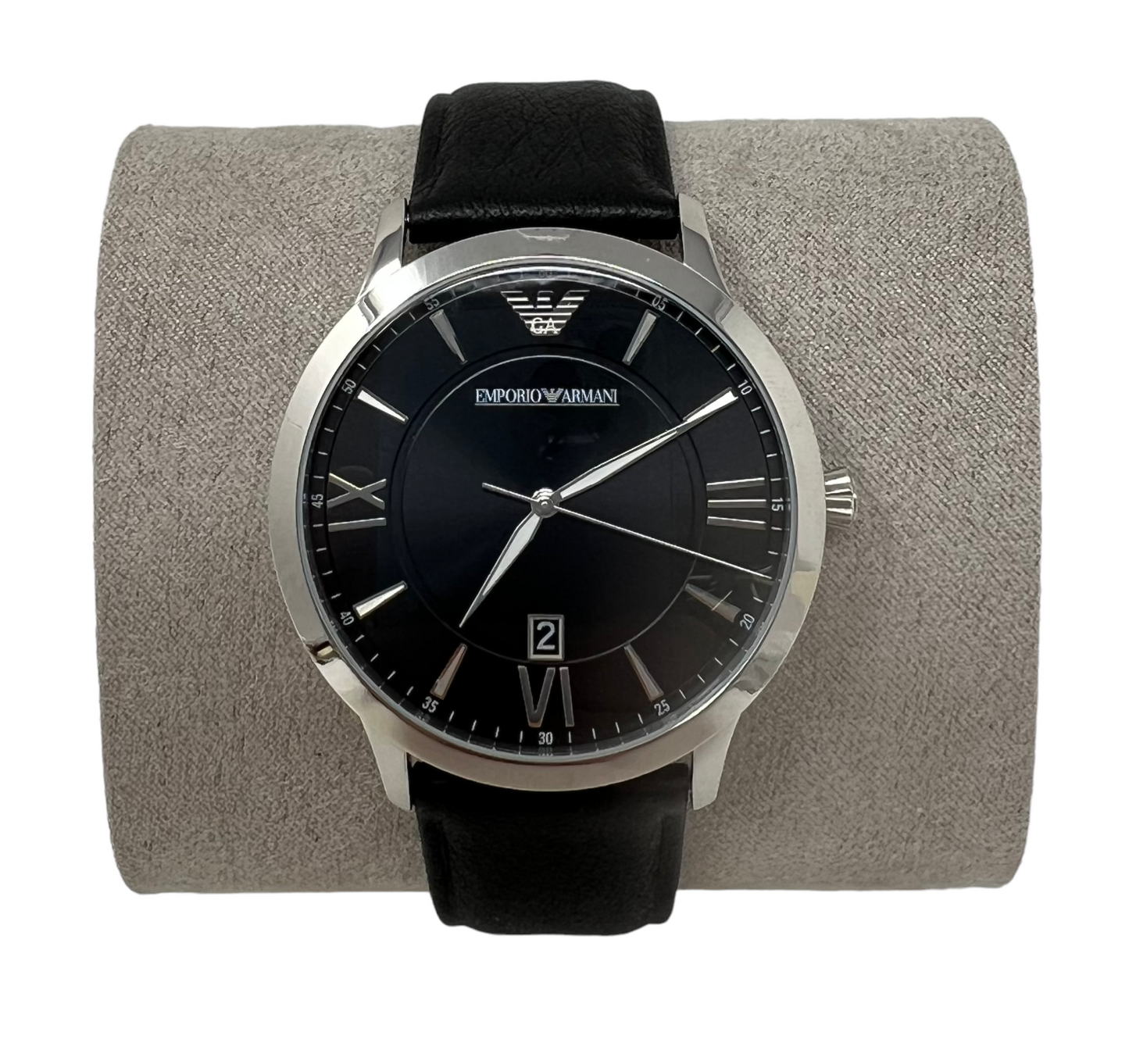 Emporio Armani Giovanni Quartz Black Dial Black Leather Men's Watch 44MM $195