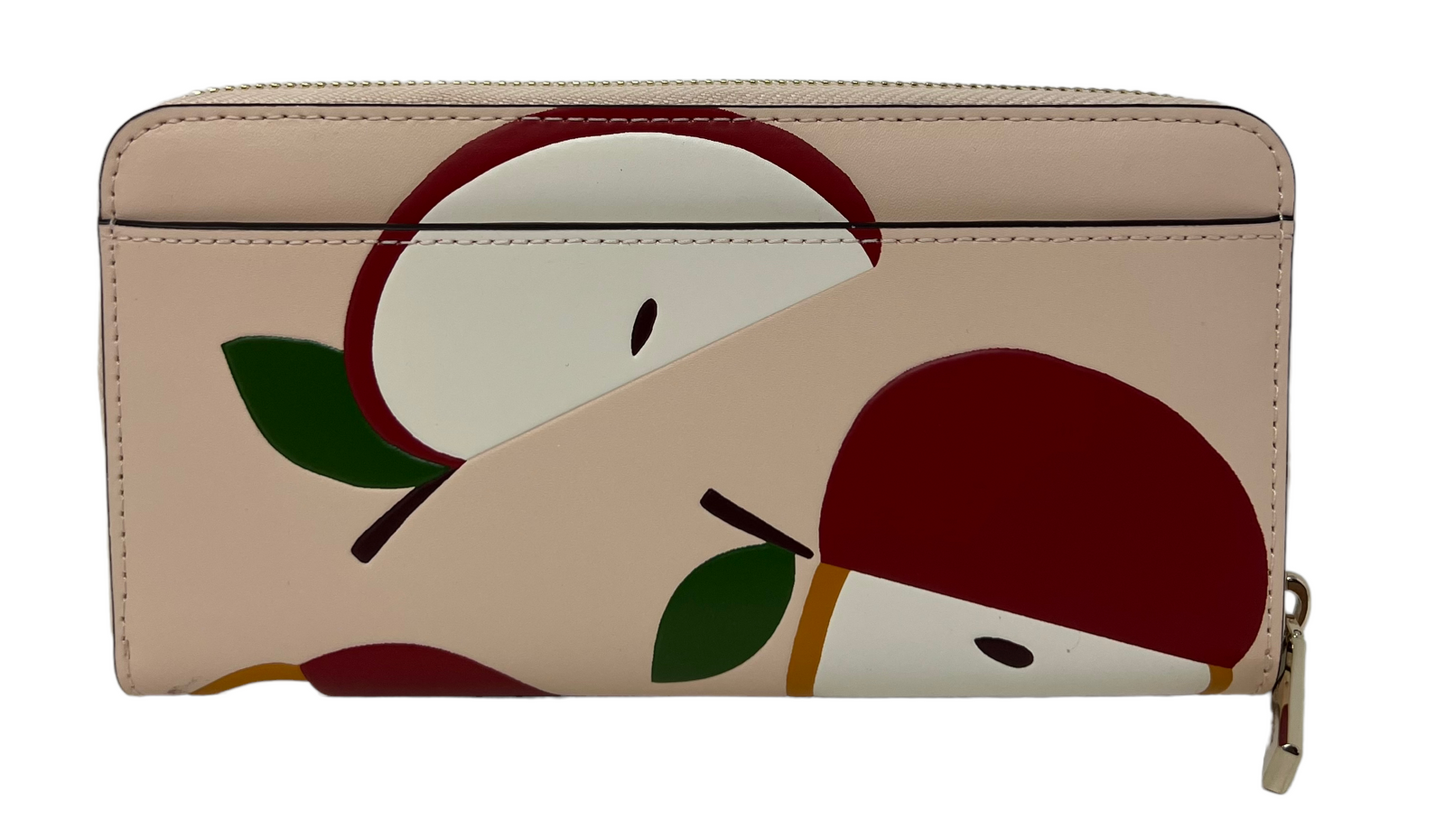Kate Spade Honeycrisp Large Continental Zip Around Wallet Pink Multi Apple K8285