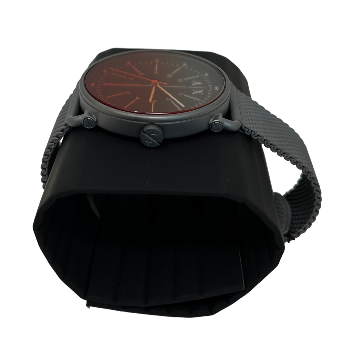 Armani Exchange Three-Hand Gunmetal-Tone Stainless Steel Mesh Watch AX2905 $170