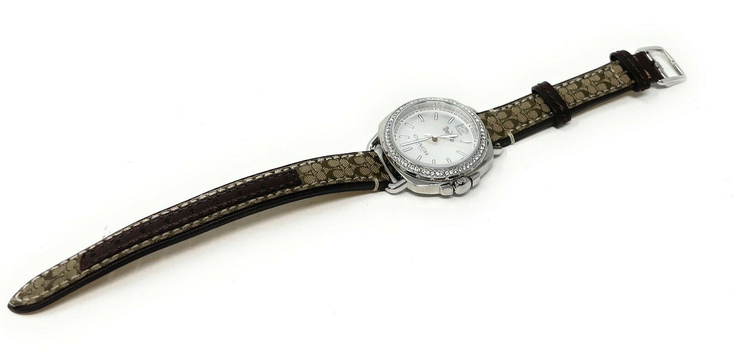 Coach Women's Tatum Khaki Fabric and Mahogany Leather Strap Watch 34mm 14502768