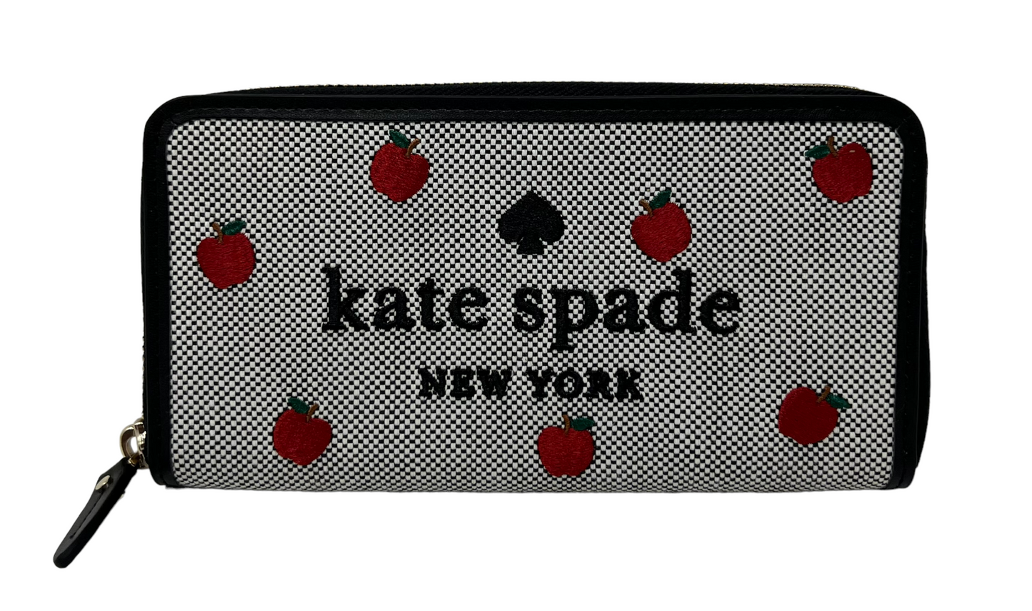 Kate Spade Ella Apple Toss Embroidered Large Continental Zip Wallet Black Multi
