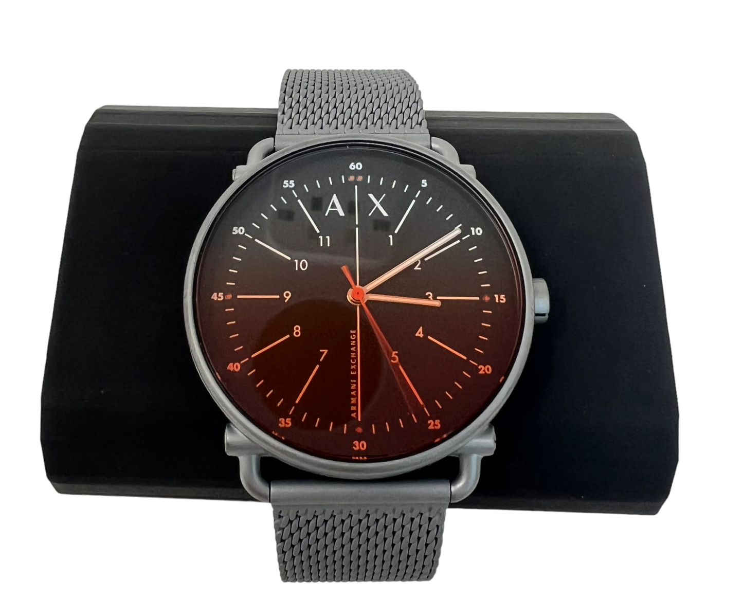 Armani Exchange Three-Hand Gunmetal-Tone Stainless Steel Mesh Watch AX2905 $170