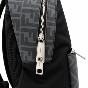 Fendi FF Diagonal Backpack Black Zucca Nylon Leather Yellow Stripe – additional photo 6