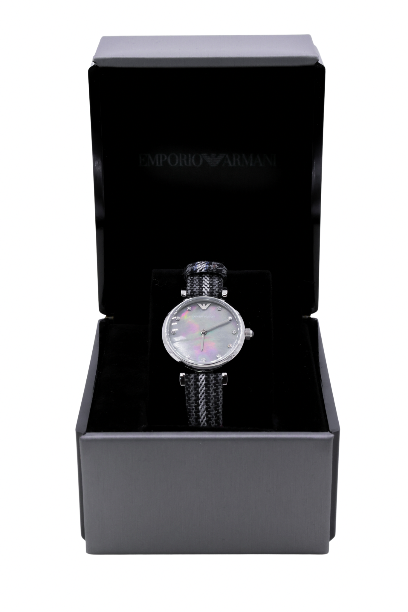 Emporio Armani Two Hand Grey Fabric Band Women's Watch - AR11343