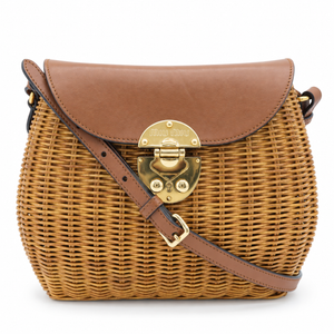Miu Miu Straw & Leather-Trim Crossbody Bag – Natural/Tan with Gold-Tone Hardware