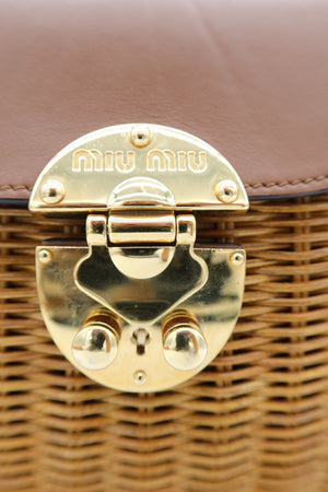 Miu Miu Straw & Leather-Trim Crossbody Bag – Natural/Tan with Gold-Tone Hardware – additional photo 14