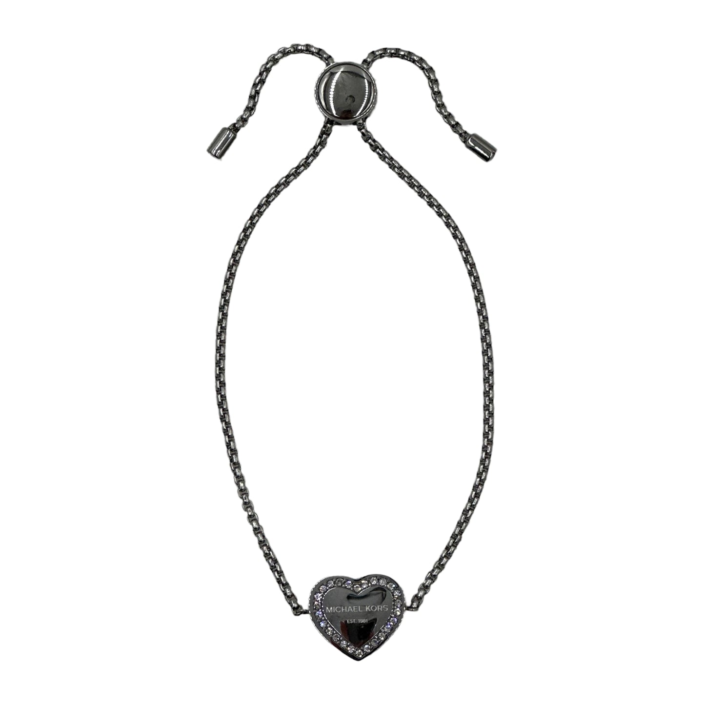 Michael Kors Heritage Pave Heart Logo Silver-Tone Slider Bracelet - MKJX5390040
