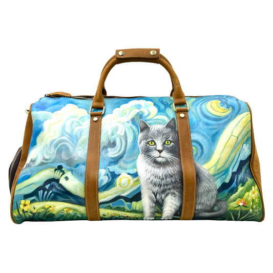 Starry Night Inspired Printed Duffle Bag- Blue/ Multi