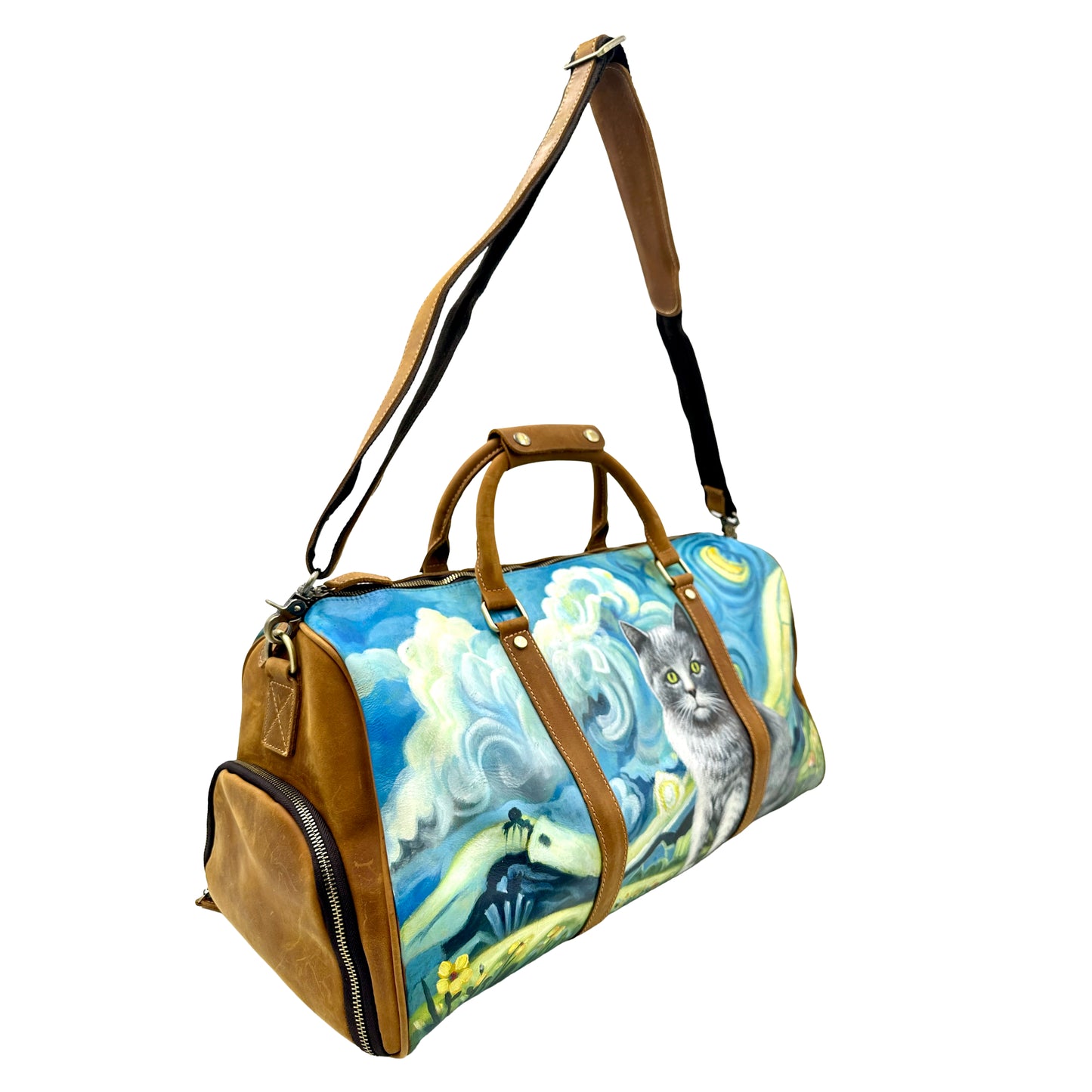 Starry Night Inspired Printed Duffle Bag- Blue/ Multi