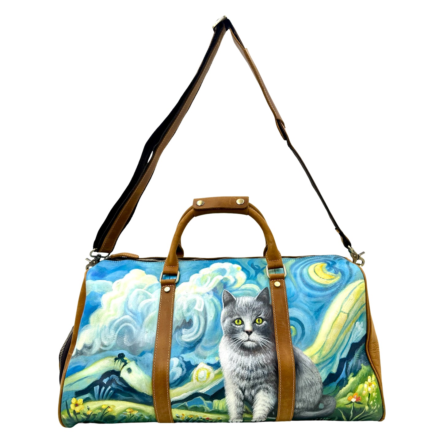 Starry Night Inspired Printed Duffle Bag- Blue/ Multi