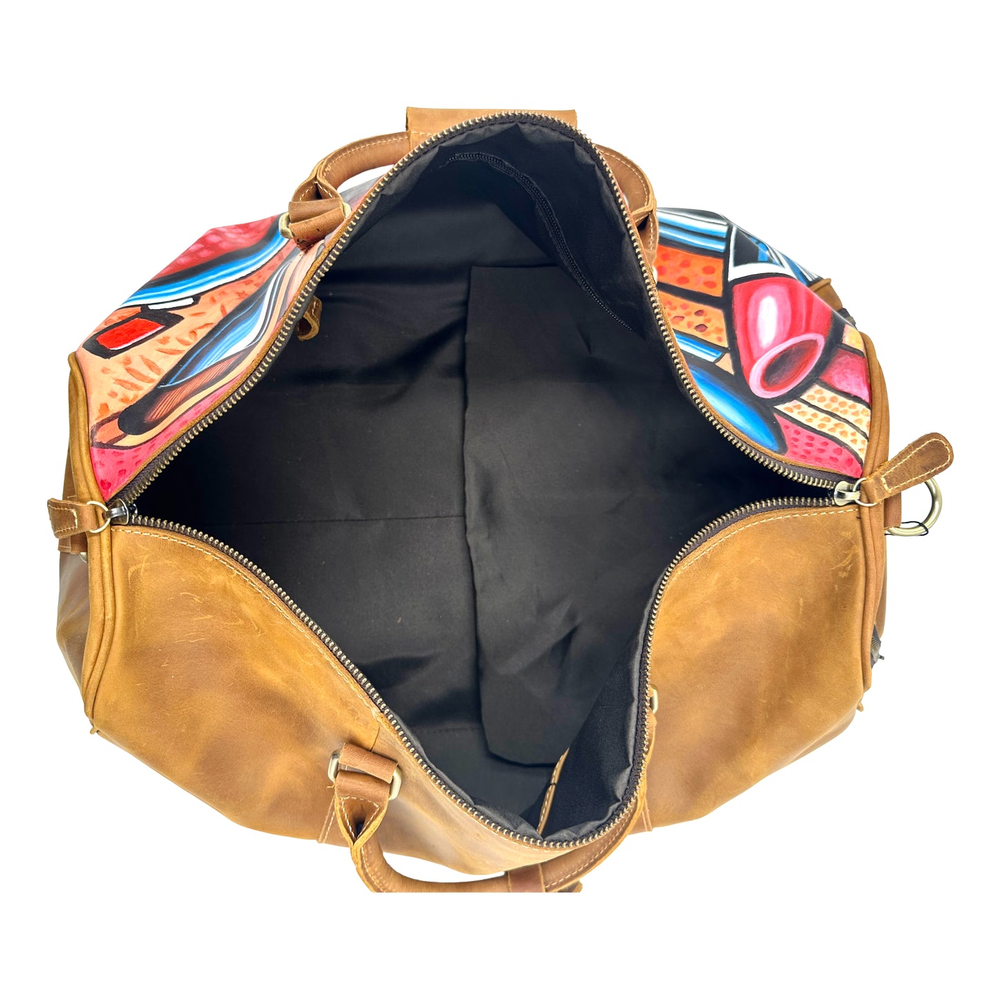 Lip Printed Duffle Bag- Brown/ Multi