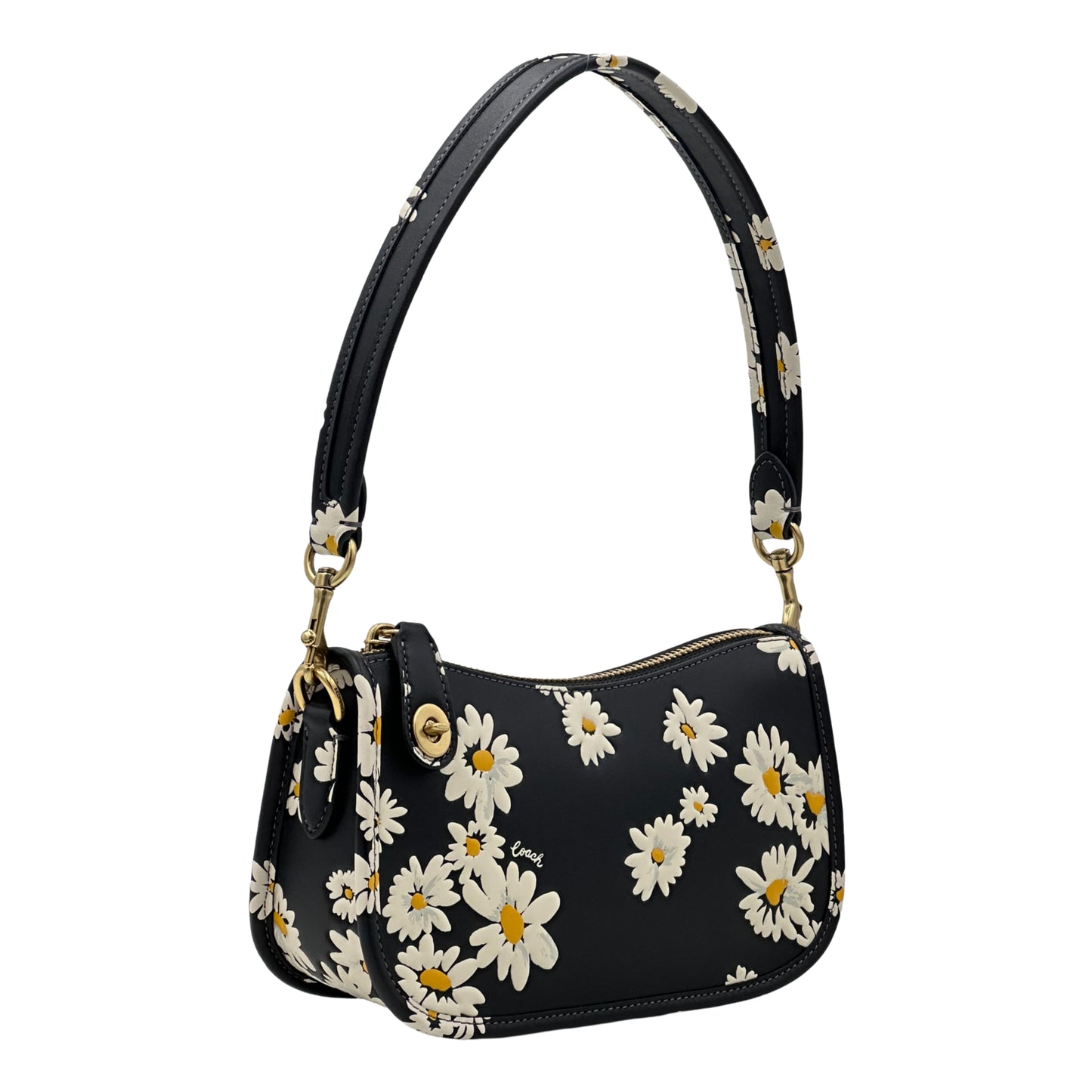 Coach Leather Floral Swinger 20 Shoulder Bag - Black Multi