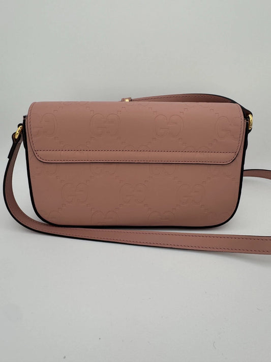 Gucci GG Embossed Leather Mini Crossbody Bag Pink Blush Gold Hardware