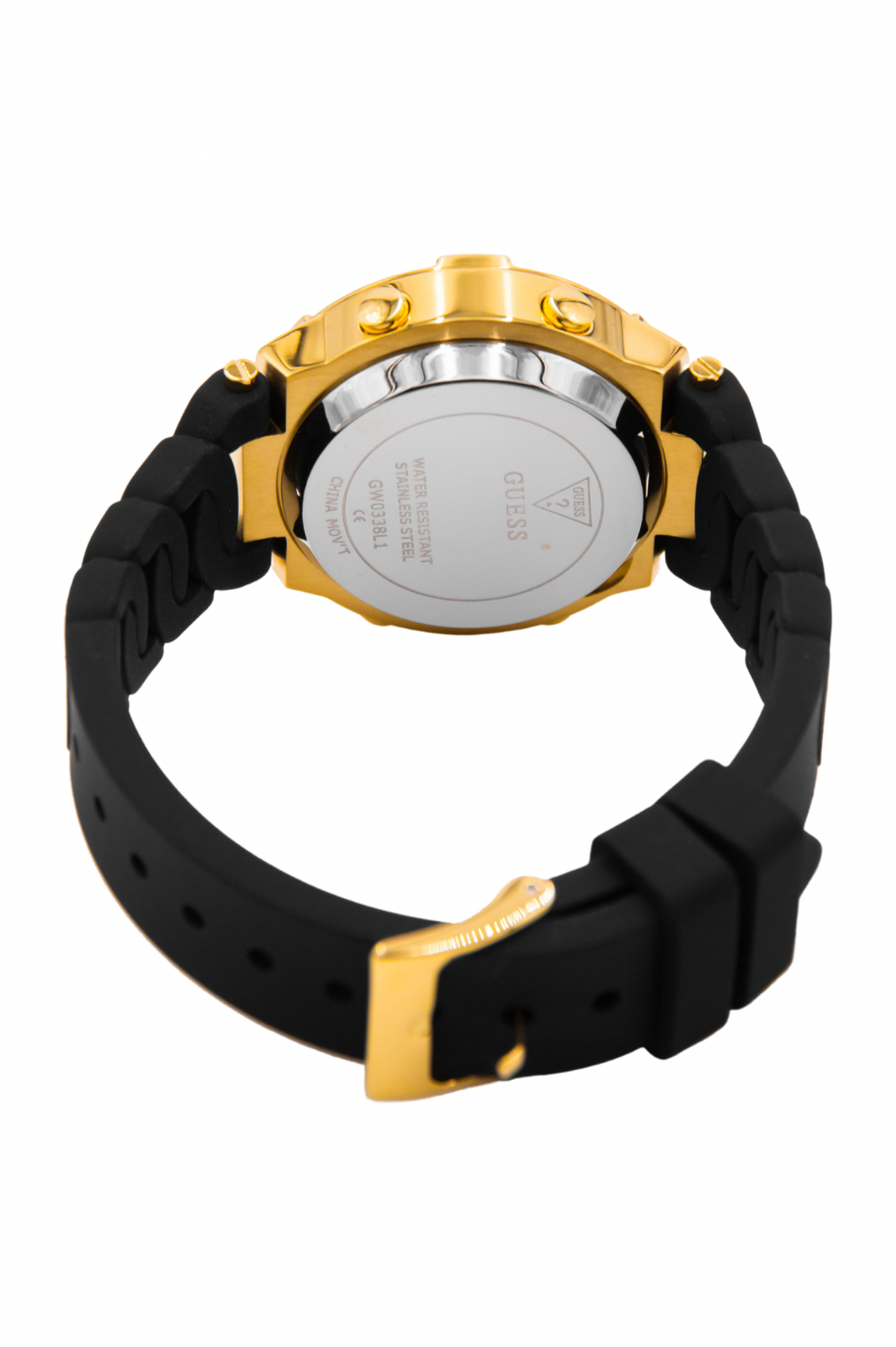 Guess Gold Tone Case Black Silicone Band Women's Watch GW0338L1
