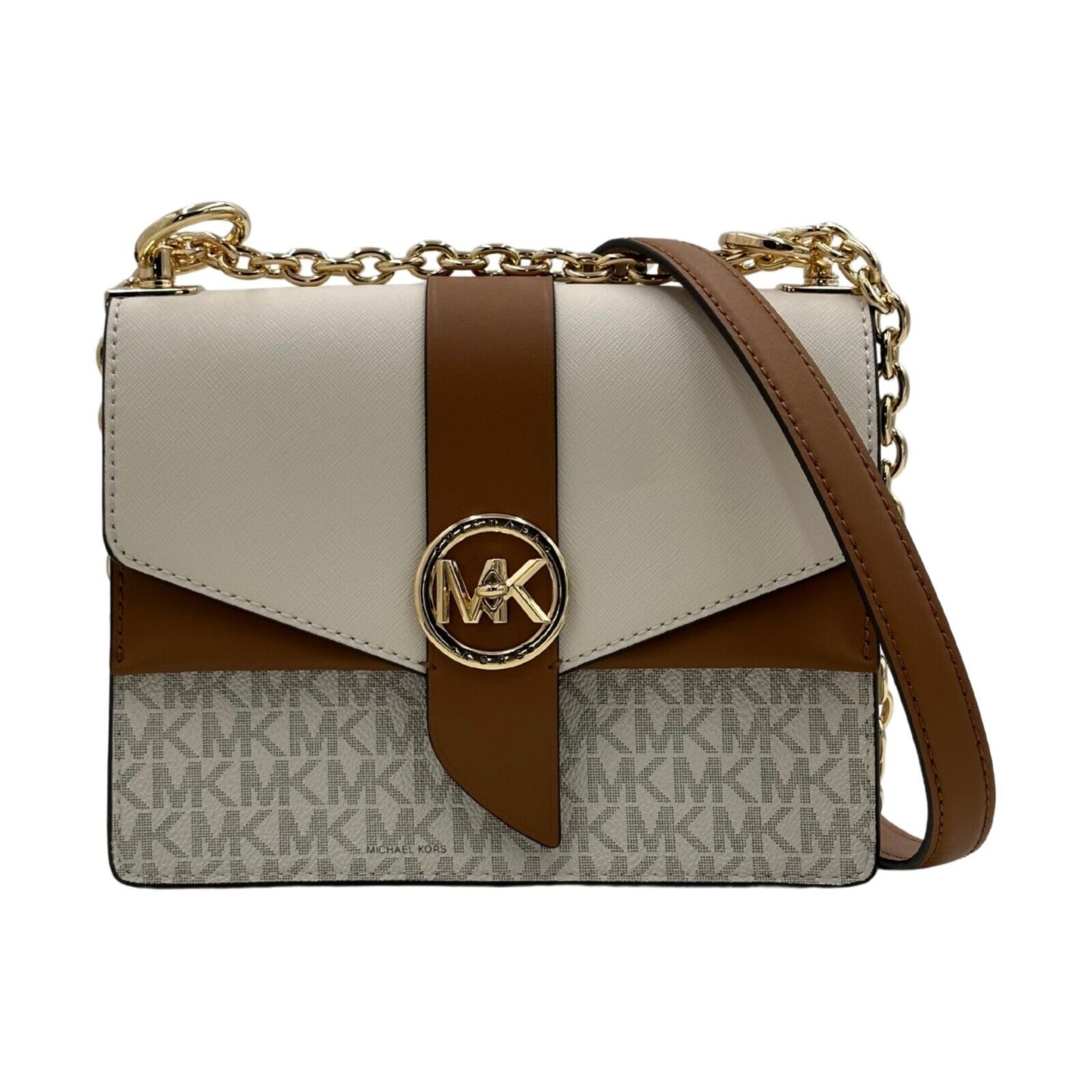 Michael Kors Logo Greenwich Small Convertible Crossbody Bag - Vanilla/Acorn
