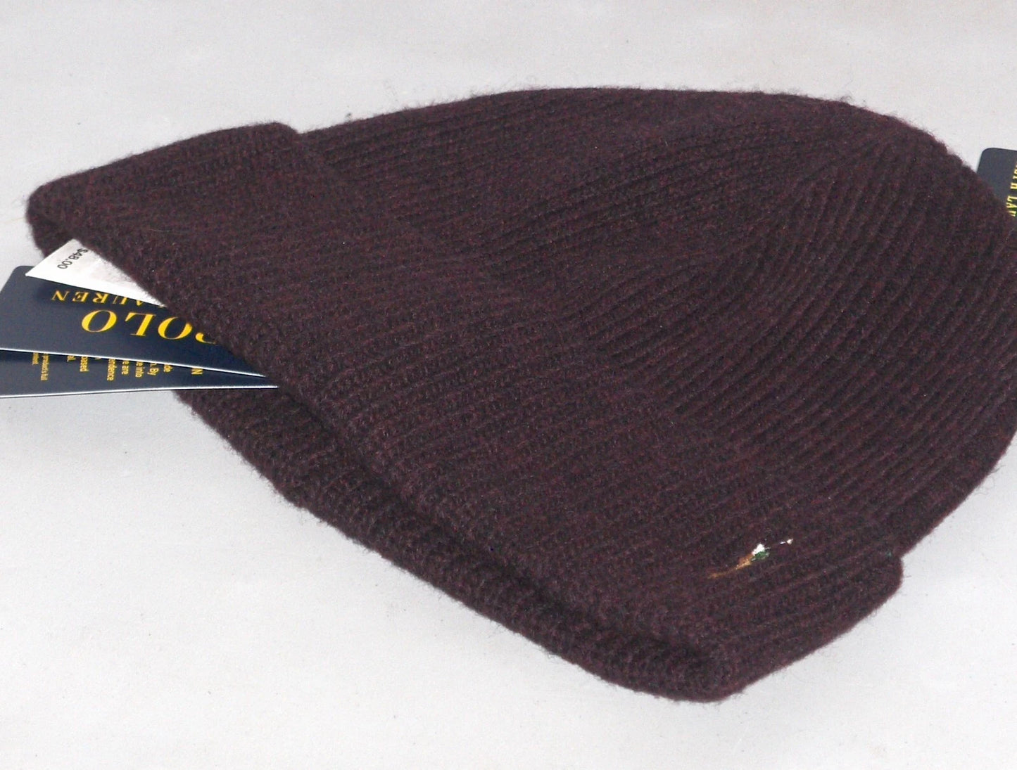 POLO RALPH LAUREN Men's Wool Rib Knit Pony Beanie Hat, Ski Cap, WINE BURGUNDY