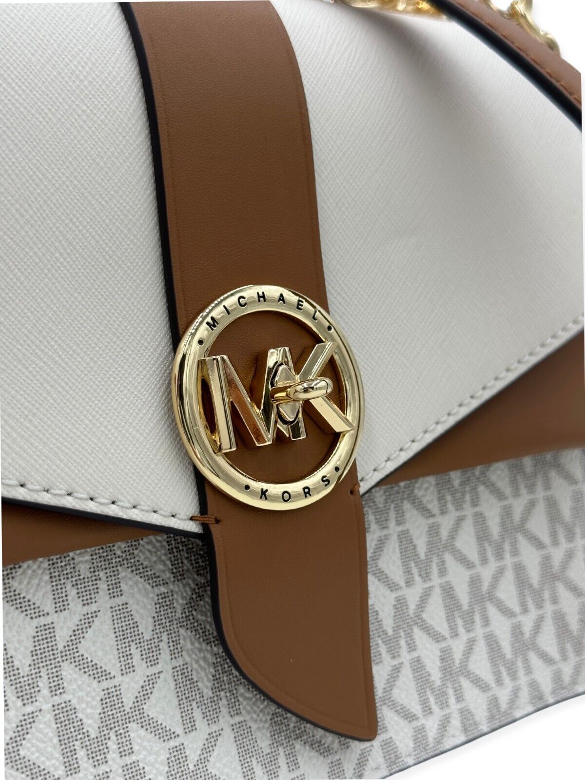 Michael Kors Logo Greenwich Small Convertible Crossbody Bag - Vanilla/Acorn