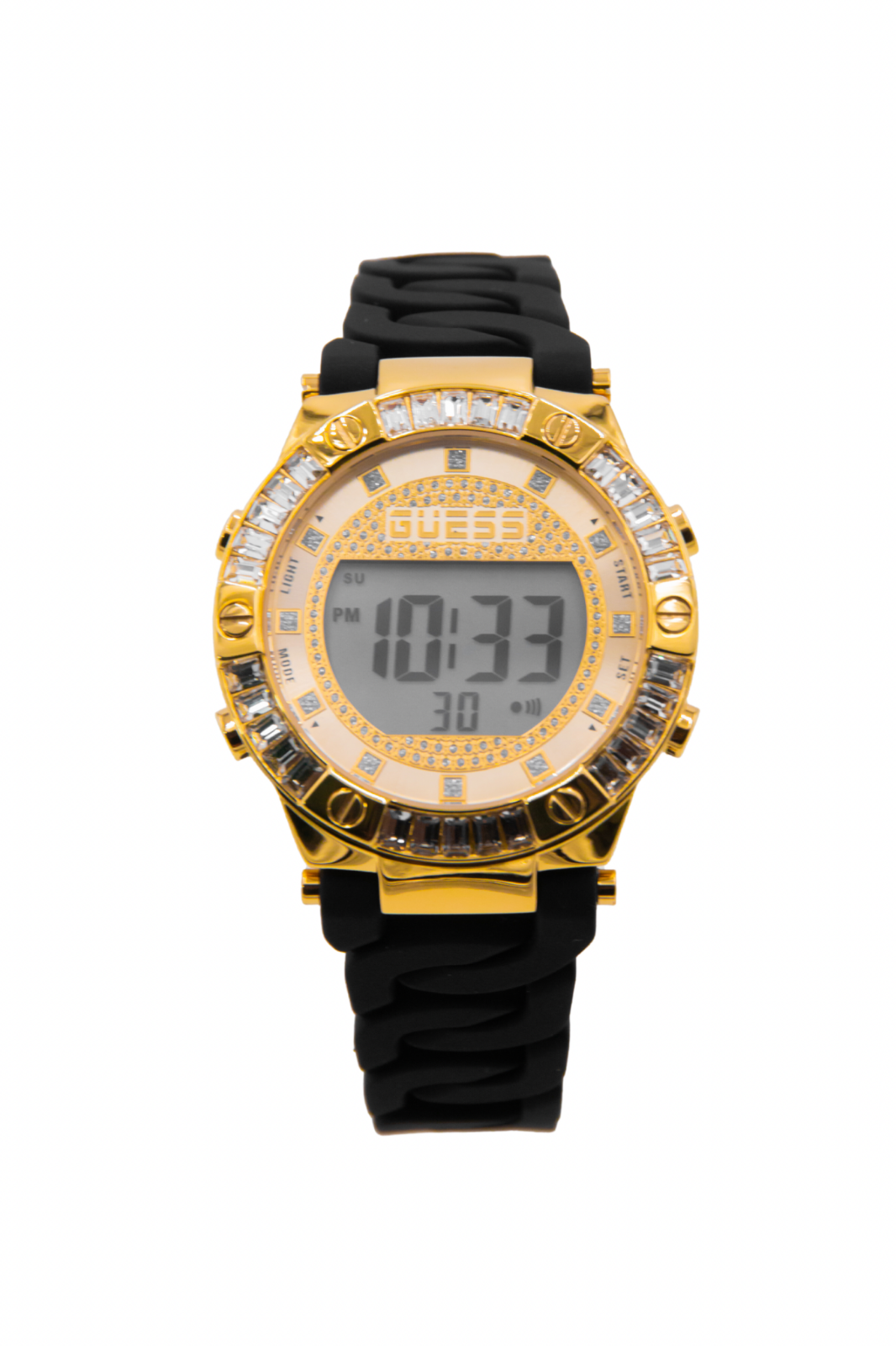 Guess Gold Tone Case Black Silicone Band Women's Watch GW0338L1