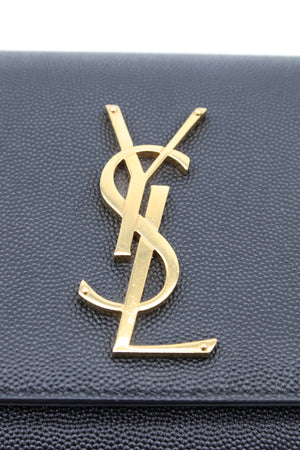 Saint Laurent Kate Black Grain de Poudre Leather Chain Wallet Clutch Gold YSL Logo – additional photo 12