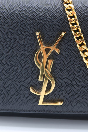 Saint Laurent Kate Black Grain de Poudre Leather Chain Wallet Clutch Gold YSL Logo – additional photo 14