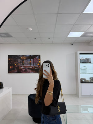 Saint Laurent Kate Black Grain de Poudre Leather Chain Wallet Clutch Gold YSL Logo – additional photo 15