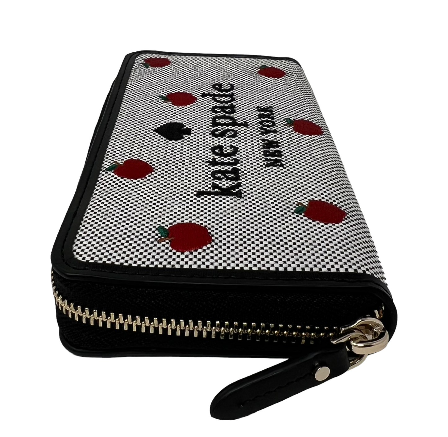 Kate Spade Ella Apple Toss Embroidered Large Continental Zip Wallet Black Multi