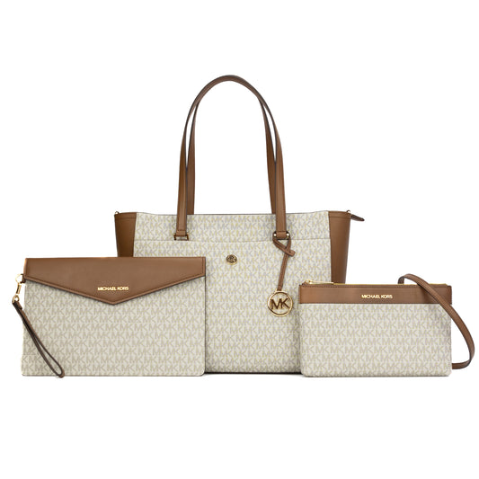 Michael Kors Maisie Large Leather 3 in 1 Tote Bag - Vanilla/Brown