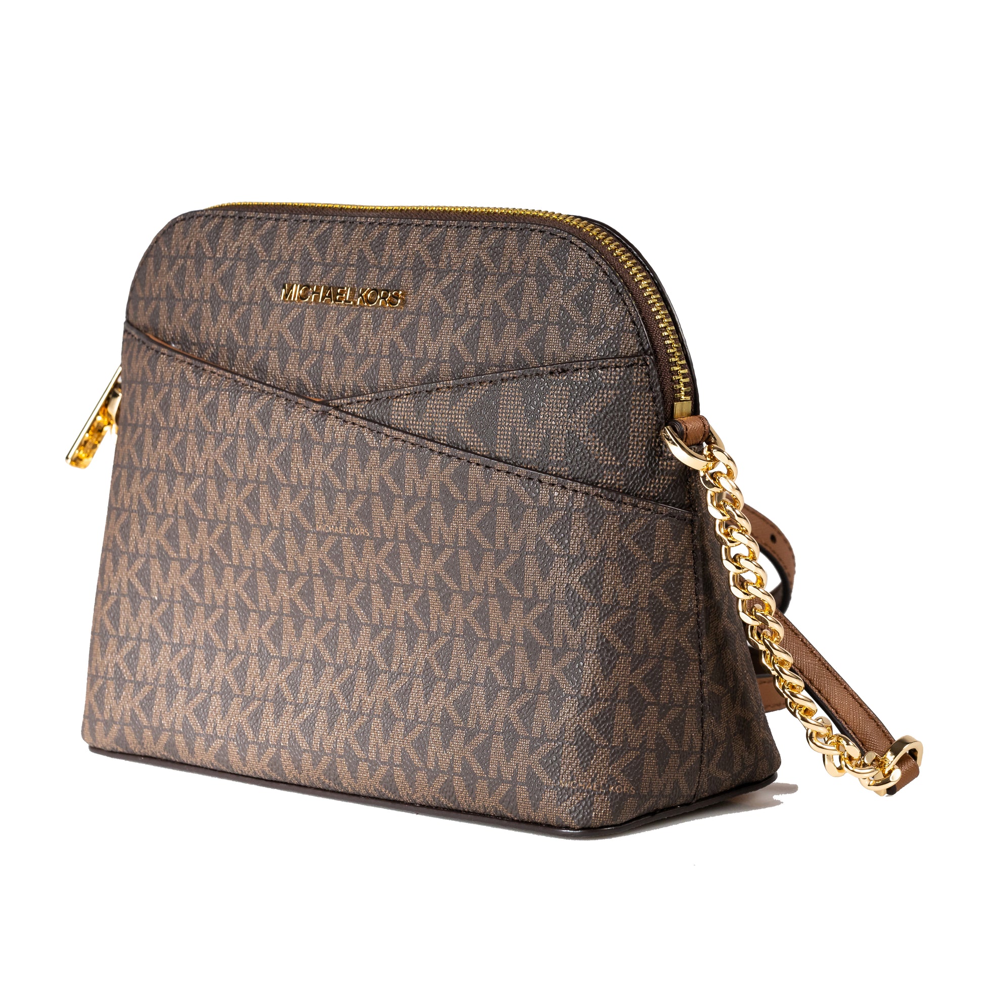 Michael Kors Jet Set Travel Medium Logo Dome Crossbody Bag - Brown - 194900656365