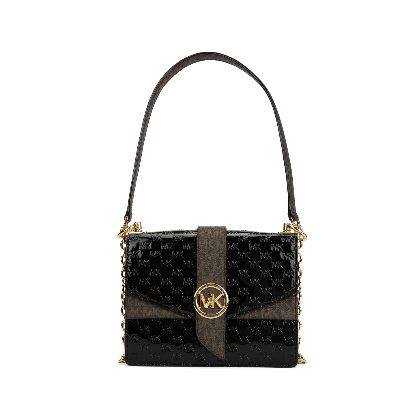 Michael Kors Greenwich Extra-Small Logo Embossed Patent Leather Crossbody Bag - Black/Acorn