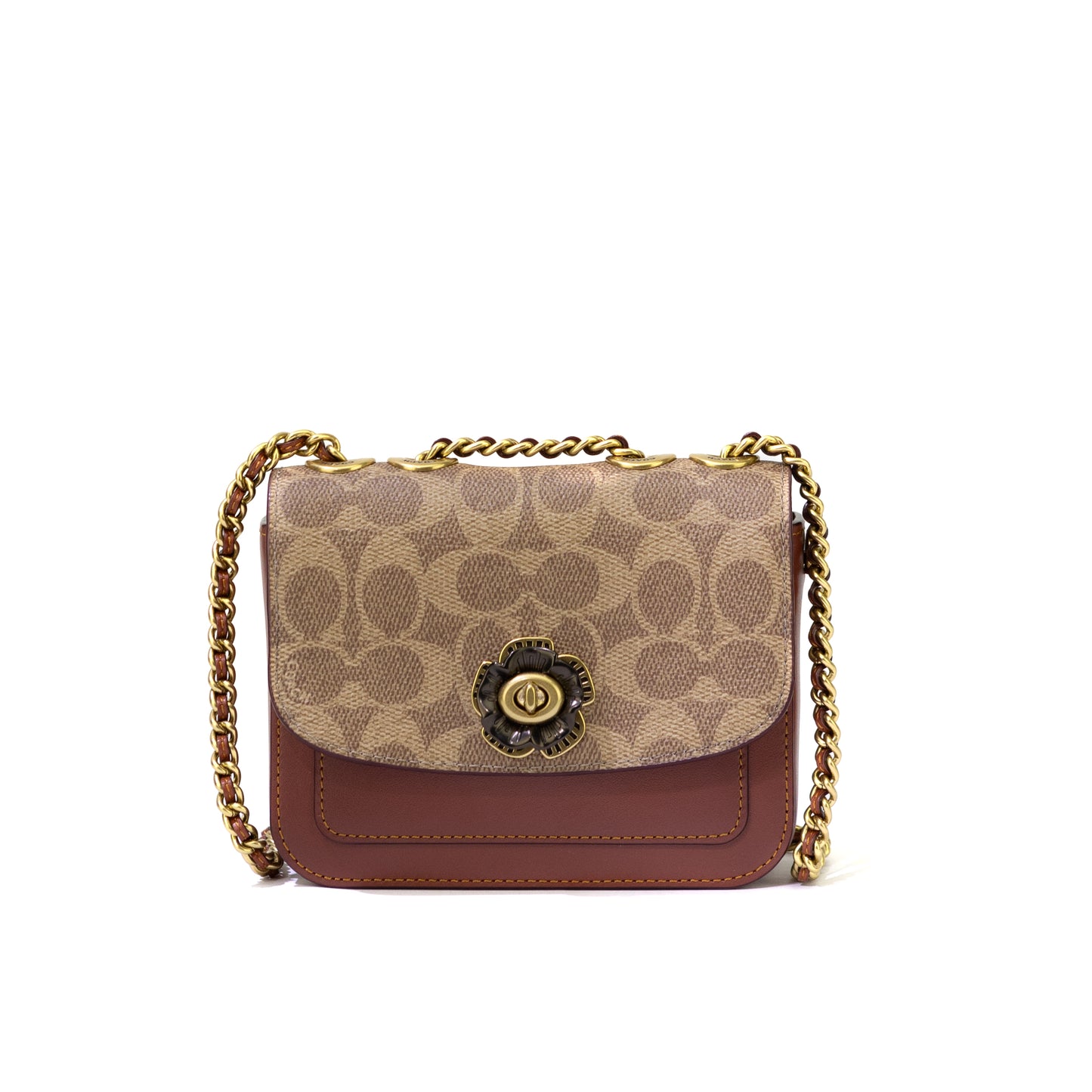 Coach Bolso de hombro Madison Signature de lona revestida para mujer - Tan Rust