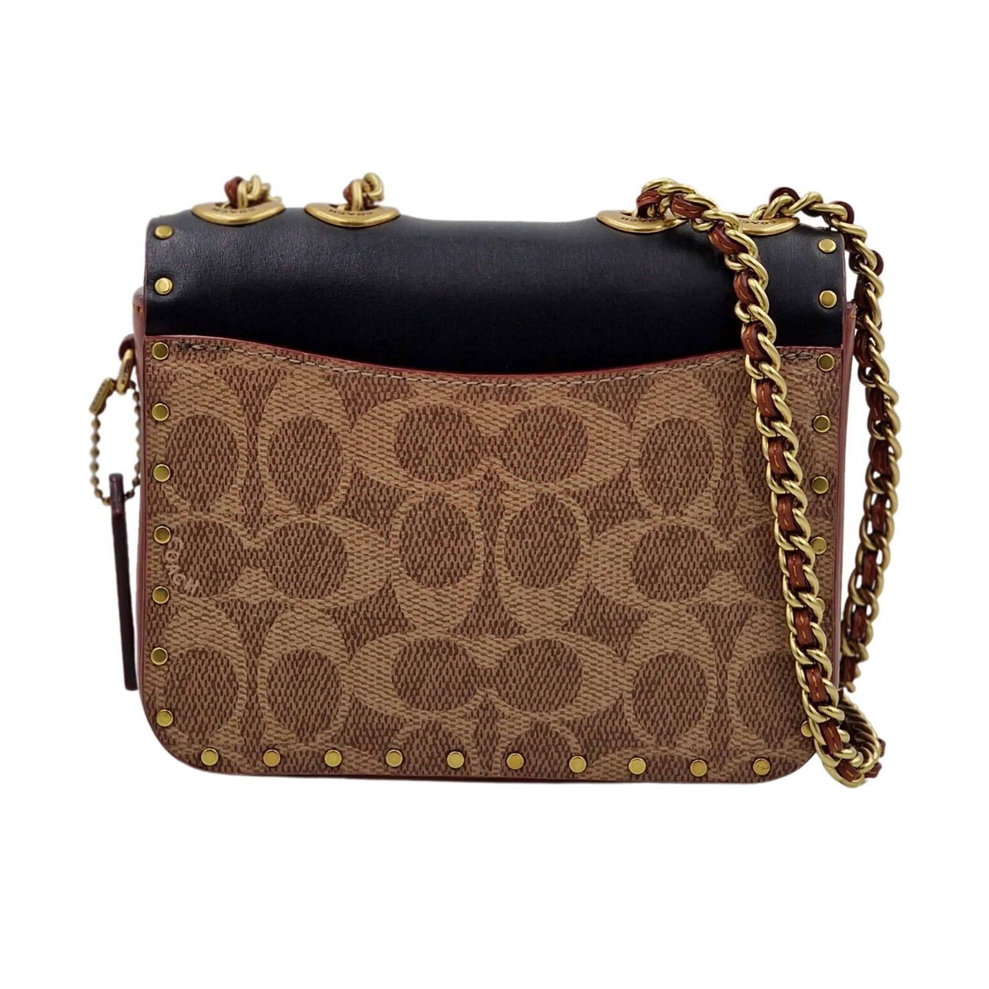 Coach Madison Shoulder Bag 16 In Signature Canvas With Rivets - Tan Rust/Black - 195031150036