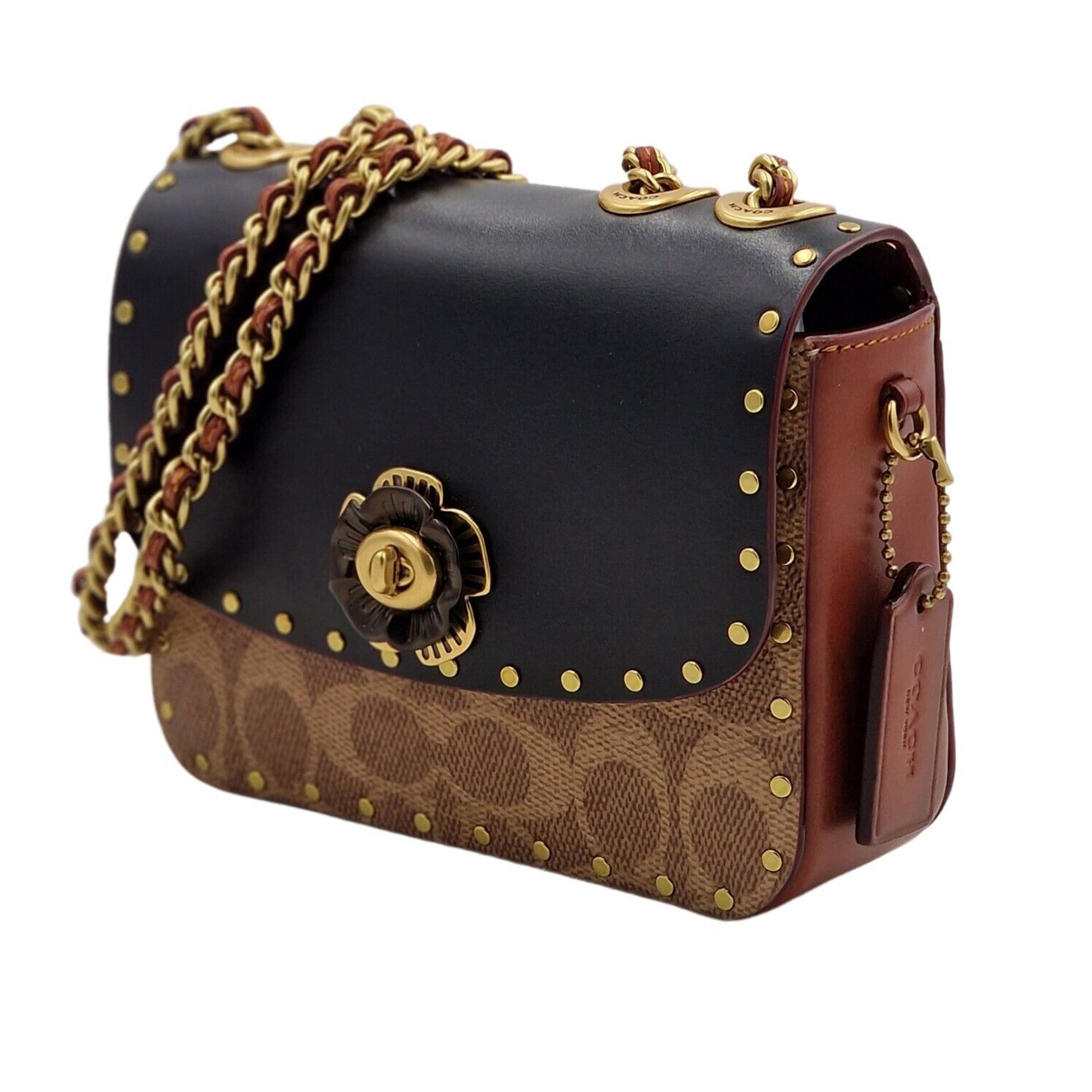Coach Madison Shoulder Bag 16 In Signature Canvas With Rivets - Tan Rust/Black - 195031150036