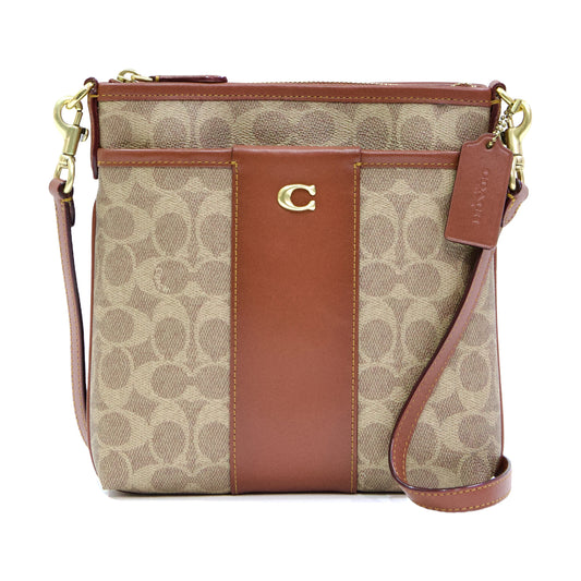 Coach Color-Block Coated Canvas Signature Kitt - Tan Rust