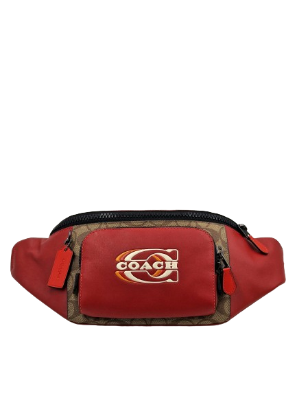 Coach Track Waistpack in Colorblock Signature Canvas - Red Khaki Multi