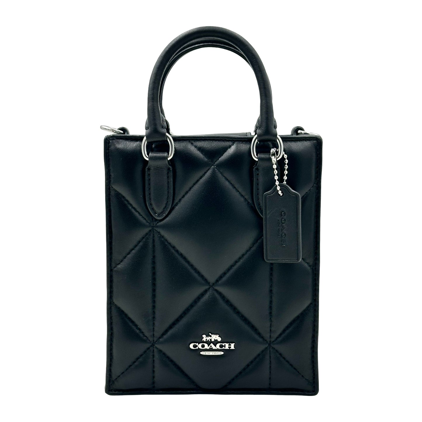 Coach North South Mini Crossbody Tote With Puffy Diamond Quilting - Black