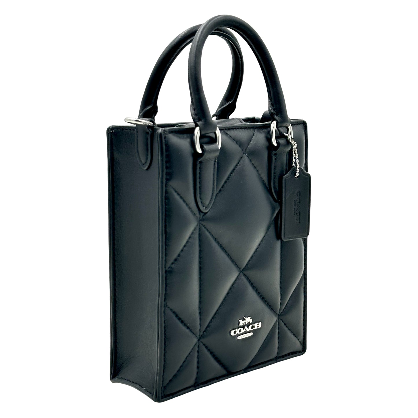 Coach North South Mini Crossbody Tote With Puffy Diamond Quilting - Black