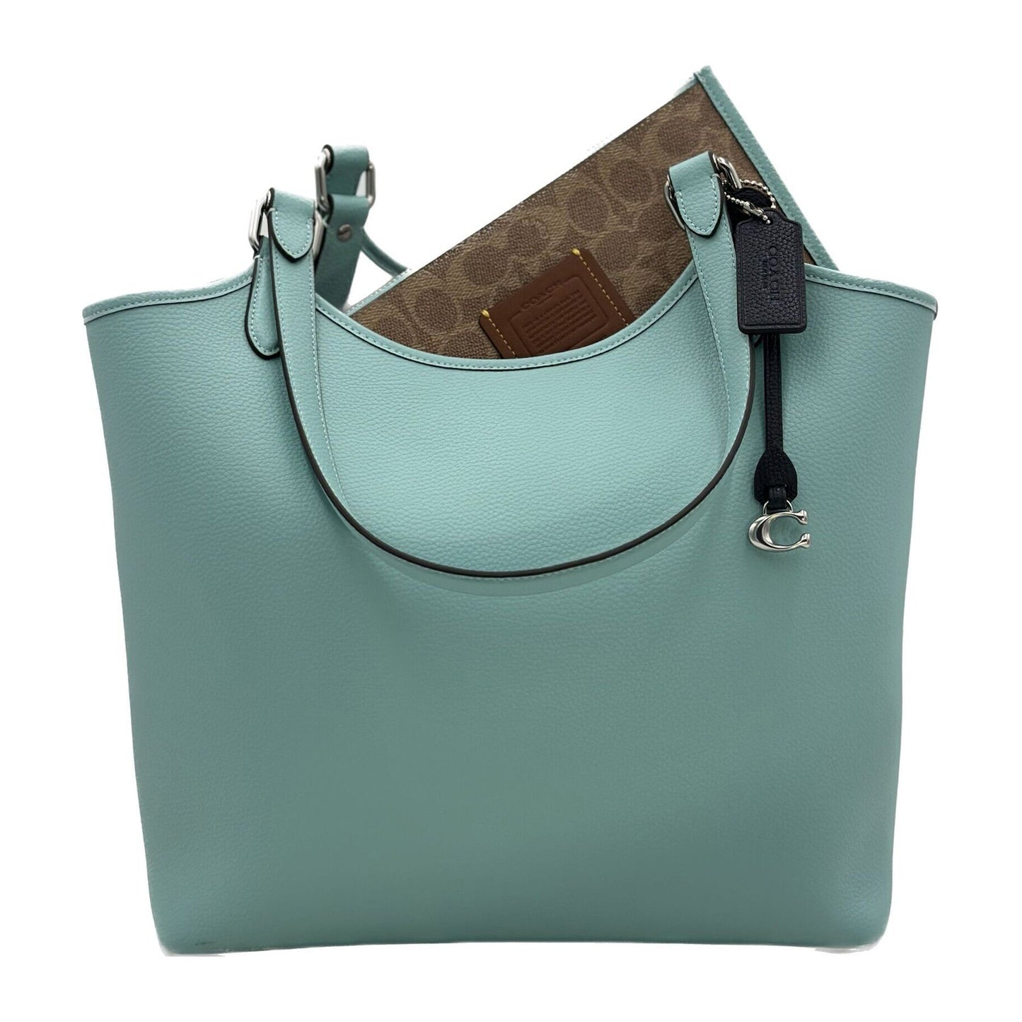 Coach Women's Polished Pebble Leather Day Teal Tote with Zip Pouch - 195031985102
