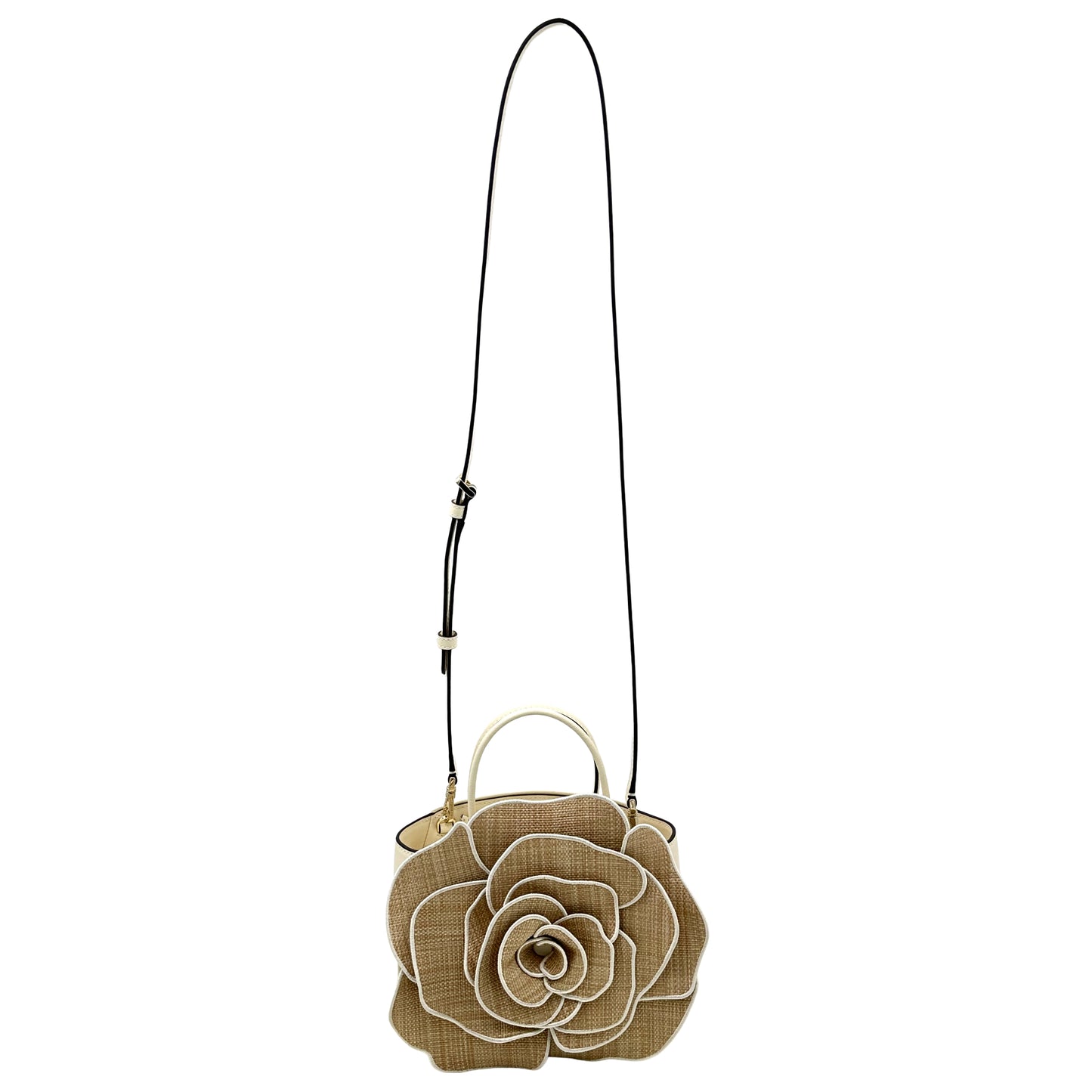 Kate Spade Flora 3D Rose Straw Crossbody - Natural