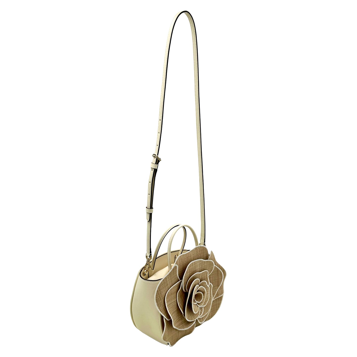 Kate Spade Flora 3D Rose Straw Crossbody - Natural