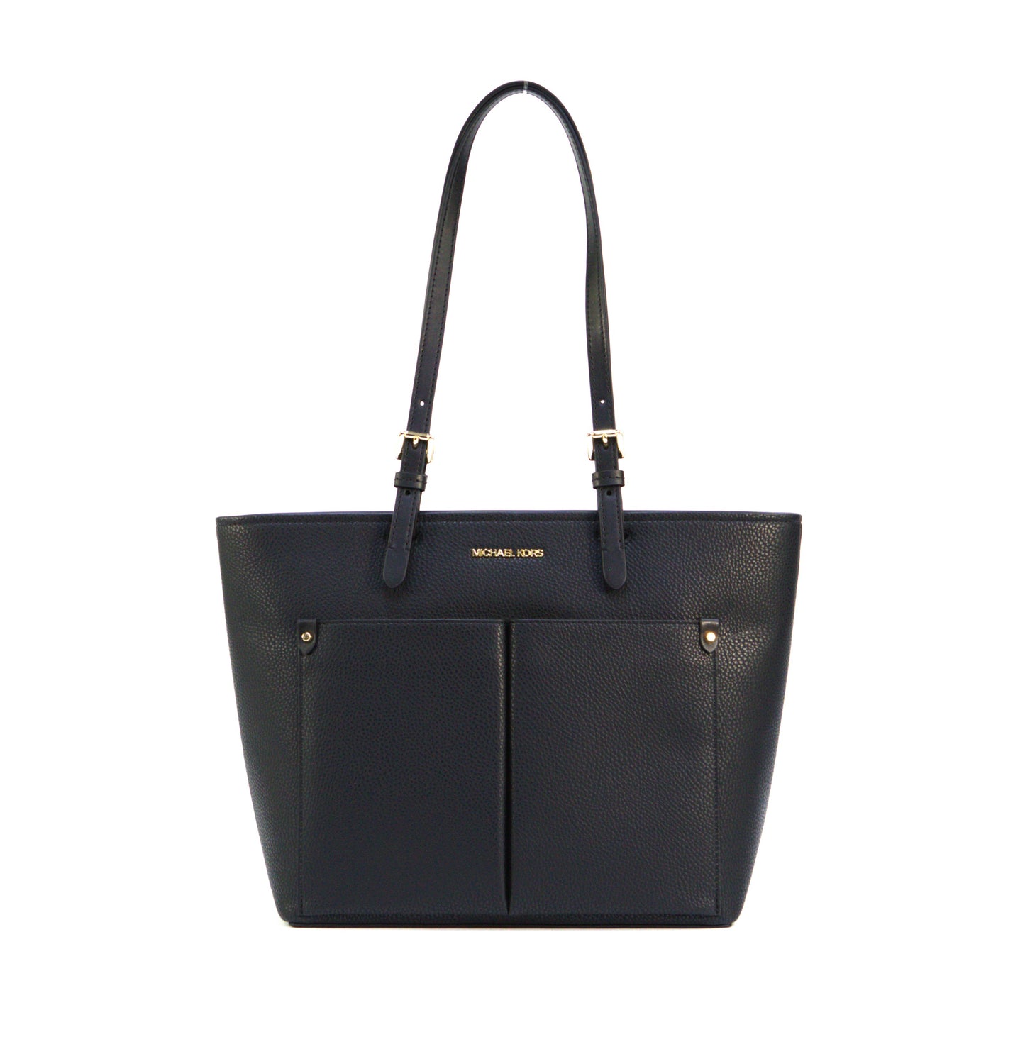 Michael Kors Medium Double Pocket Leather Tote Shoulder Bag- Black