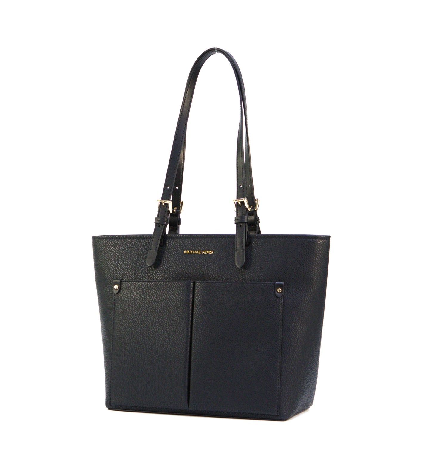 Michael Kors Medium Double Pocket Leather Tote Shoulder Bag- Black