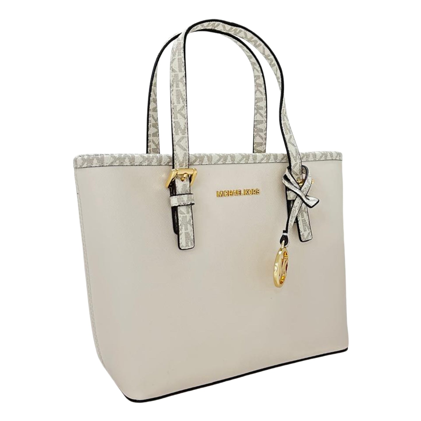 Michael Kors Jet Set Travel Extra-Small Top-Zip Tote Bag- Light Cream/ Multi