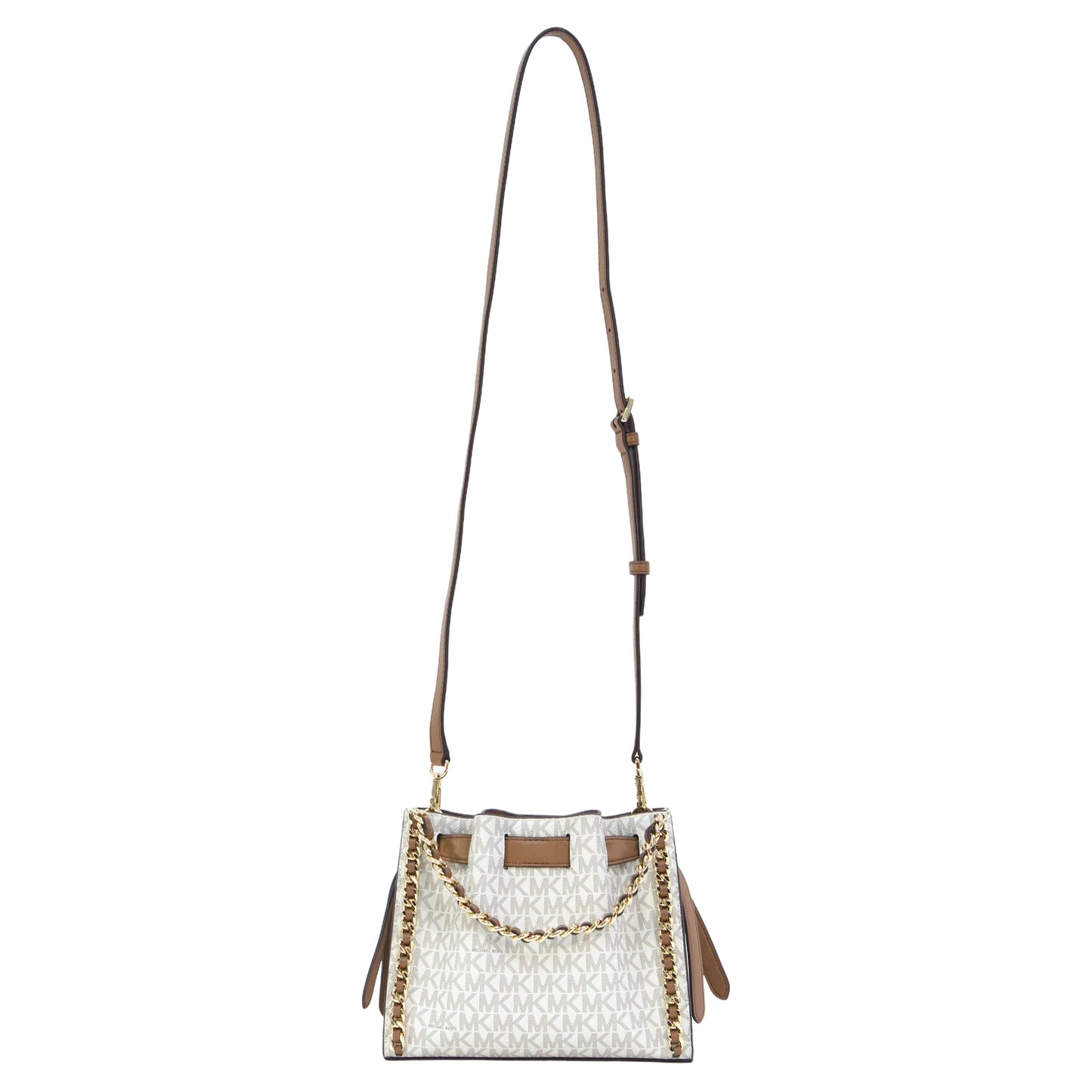 Michael Kors Mina Small Signature Logo Chain Crossbody Bag- Vanilla